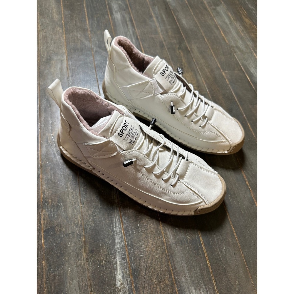 Womens White Faux Leather Fur Lined Sport Sneakers Low Top Casual Shoes